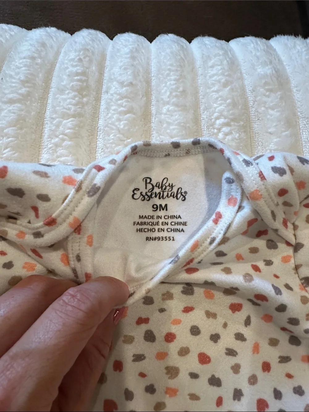 Baby Essentials Cream Long-Sleeve Bodysuit with Coral and Gray Dot Print